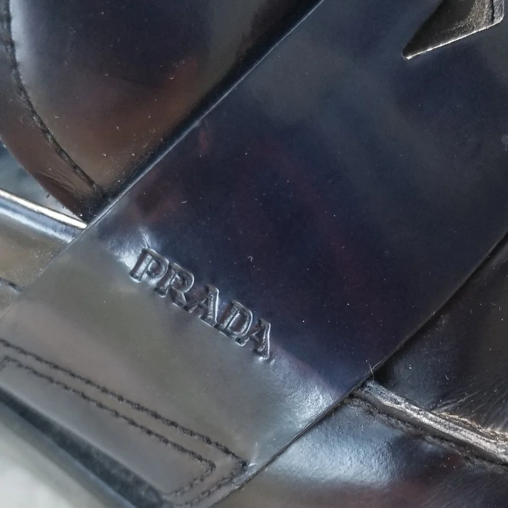 Prada Brushed Leather Transparent Sole Loafer Navy